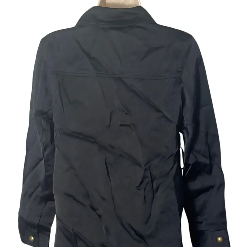 NWT Madewell Double Faced Satin‎ Button Front Safari Jacket Black NT126 Size XXS